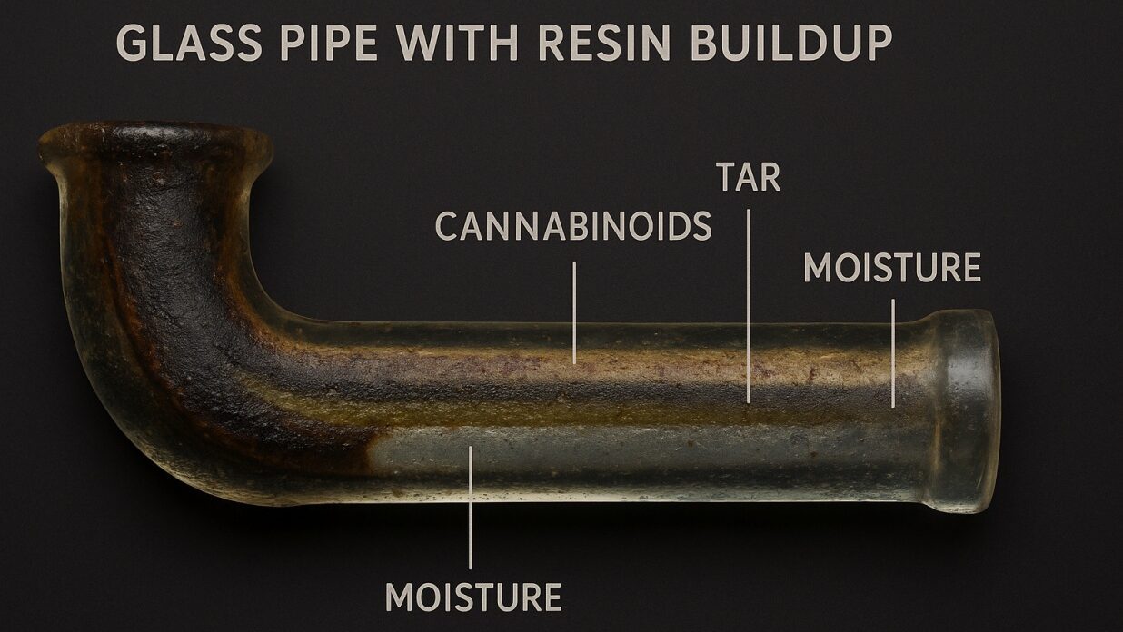 weed pipe with resin buildup layers